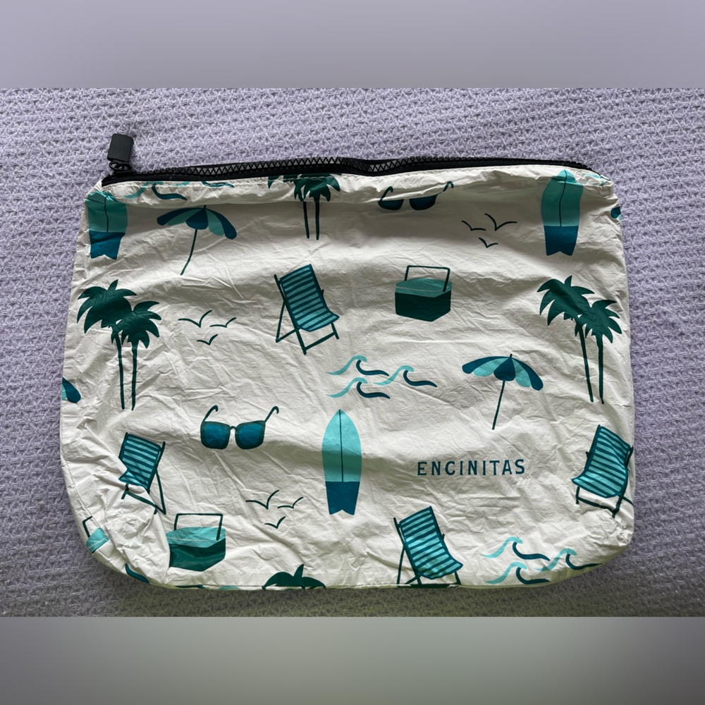 ALOHA Collection Encinitas Beach Print Travel Pouch in Teal and White